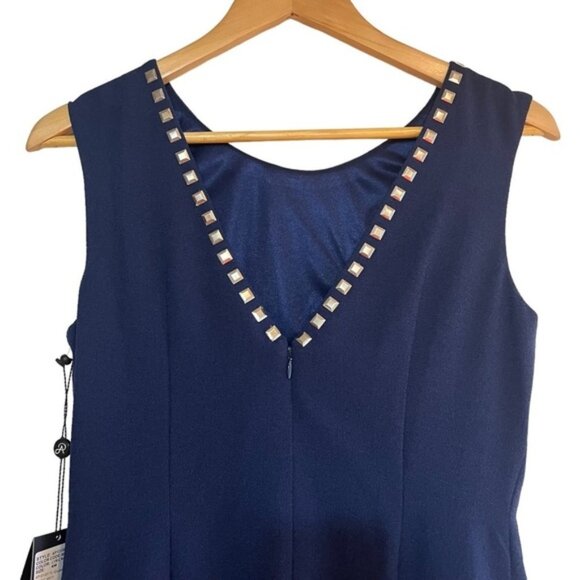 Adrianna Papell navy studded sheath dress with cut out  & asymmetrical seams, NW - Picture 9 of 13